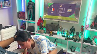 Curvy latina girl loses a bet after a football match POV