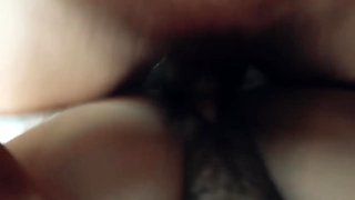 Missionary Position With Cock Starting To Get An Erection, He Rubs His Penis On The Hairy Pussy