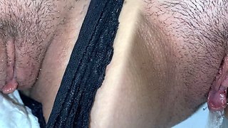 Unshaven pussy pissing compilation with a pad! POV!