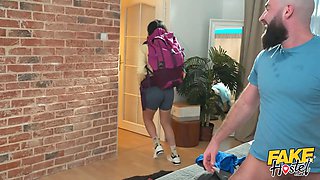Faux hostel - shy pakistani female has sexual awakening in three-way with insane british duo