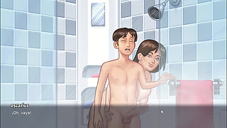 Stepmom goes into the bathroom to masturbate her stepson