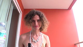 Skinny amateur Latina trans fucked by BF