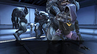 A crowd of ogres with giant cocks fuck skinny girls in all holes
