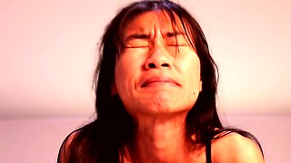 Skinny Amateur Asian teen masturbates with big dildo