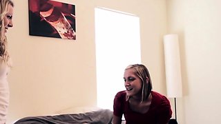 Femdom strapon fucking babe licks up fetish guys cum