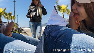 Girl Was Surprised to See Guy Jerking off Dick in the Park and Help Him Cum