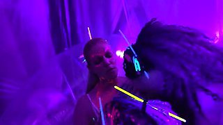 Neon All Girl Gangbang - Lesbian Orgy with Big Silicone Tits & Pussy Licking