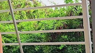 Hot Hairy Amateur MILF Pissing on Balcony in Rain
