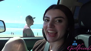A girl was having fun on the beach with her friend.