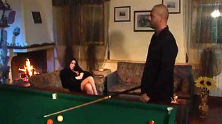 Big boobs brunette hairy pussy fucking on the pool table