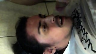 Self-sucking hunk masturbates and tastes his own cum