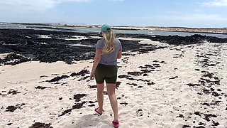 Girl Peeing in Yoga Pants on Beach