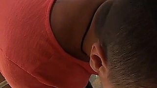 Blowjob and swallow in the sunshine on the balcony