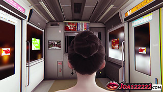 Alluring Anime Girl with Huge Tits in Subway: 3D Hentai Animation Featuring Standing Sex, Prone Bone Pose with Pressing Tits