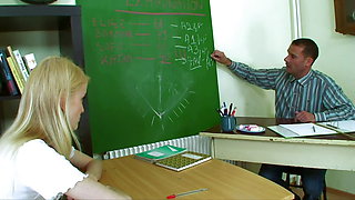 Super hot blonde in school uniform with small natural tits