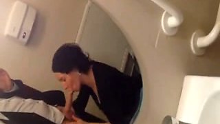 My cute brunette hot wife blowing my dick in the toilet