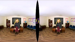 Back To School; Teacher Student Strip Solo Blonde Huge Natural Tits Shaved Pussy Black Nylons