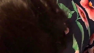 Grandma Gave a Blowjob in the Kitchen Without Taking off Her Red Panties.