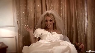Great looking, blonde bride is fucking her husband's best man, while still wearing her wedding dress