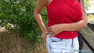 Busty big tits and full blowjob lips sexy public fuck