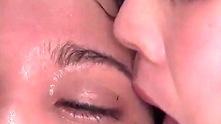 Koharu’s Tongue Licks Chihiro Suzuki's Forehead, Lips, Chin and Spits