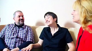 German Couple talk to First Threesome Sex by Big Tits Mature