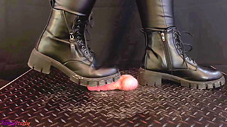 Aggressive CBT Stomping in Black Leather Combat Boots with TamyStarly - Bootjob Showjob Ballbusting