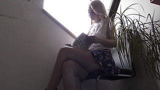 Big Tits All Natural Hot Tight Pussy Petite Blonde College Girl shows Downblouse Boobs and Legs