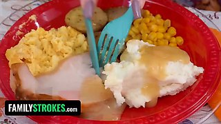 Red haired stepsisters Arietta Adams & cherry fae share stud after thanksgiving lunch - familystrokes
