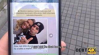 Debt4k. curly blonde is loving porno while cuckold groom is seeing