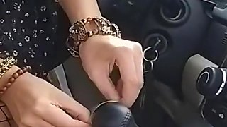 Real Orgasm - Hot MILF Rides the Gear Stick in the Car in Public