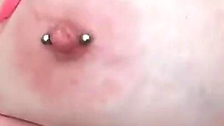 Spitting on My Big Tits and Pierced Nipples