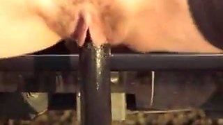 hot slut inserts huge object near her car