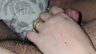 Step mom hand can't stay away from step son and handjob his dick