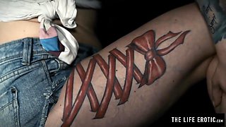 Live Tattoo Application While Playing With Her Pussy With Foxy Sanie