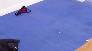 Sporty Krystal and Leila suck and fill each other's horny twats on gym mat