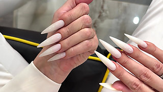 Hot White Color Long Nails, Sharp Claws, Long Fingers and Hands Worship
