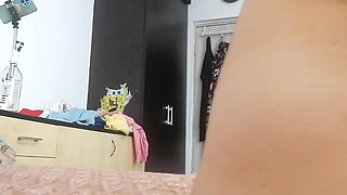 Amateur step-mom masturbates with her fingers in her pussy until orgasm. Amateur step-mom trying on clothes and cutting them.