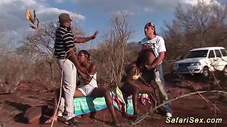 extreme wild african outdoor sex orgy with two hot chocolade deep cock sucking babes