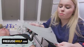 Haley Spades & Missa Mars share a patient's dick in a taboo threesome