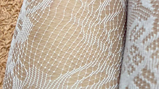 Rubbing my sexy legs in stockings and thong from top to bottom