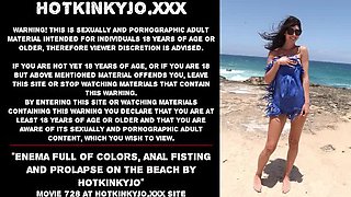 HotKinkyJo Extreme Anal Fisting & Prolapse on Beach - Enema & Public Outdoor Sex