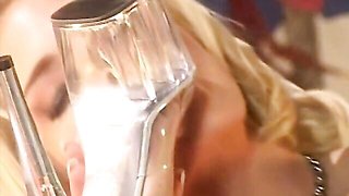 Sweethearts Felecia and Cameron Caine fuck with a huge dildo