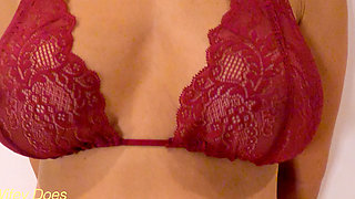 Wifey Wears Sexy Red Lingerie with Her Perfect Tits