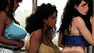 Lesbians Enjoying Big Natural Lactating Hentai Titties On The Bus
