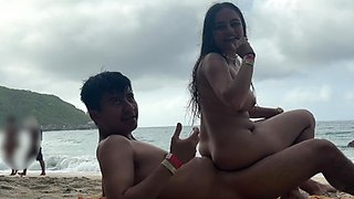 I'm FUCKING with my STEPSISTER on a PUBLIC beach and a REAL COUPLE CAUGHT US