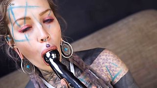 Anuskatzz grabs her cold, stainless steel toy and slides it deep into her tight ass