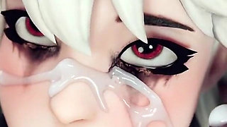 Cum Faced Tight Teen Slut Deepthroating BBC, Bald Pussy Ciri Squirts as She Deepthroats a Cock