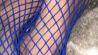 Purple Fishnet on Asian with Tiny Feet and Long Toes