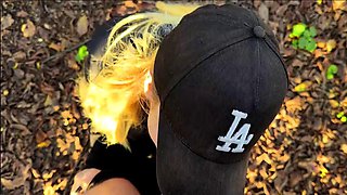 Spontaneous blowjob in the woods, we almost got caught!
